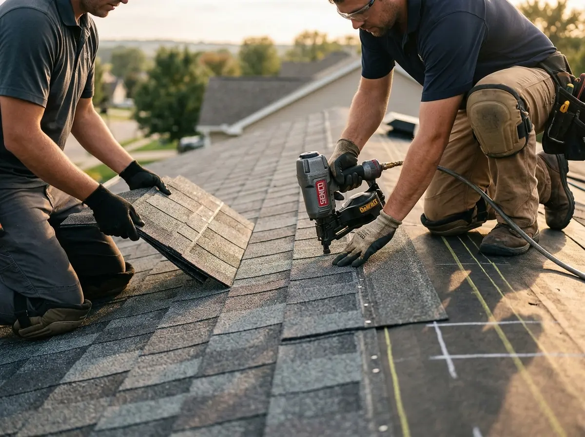 Professional roofer working on a residential roof in American Canyon